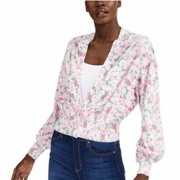 INC International Concepts Sweaters Inc Floral Print Ribbed Knit